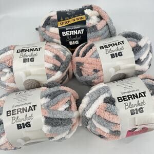 Bernat Blanket Big Yarn | “Silver Lining” | LOT OF 5 | Jumbo 7 | NEW Gray Pink